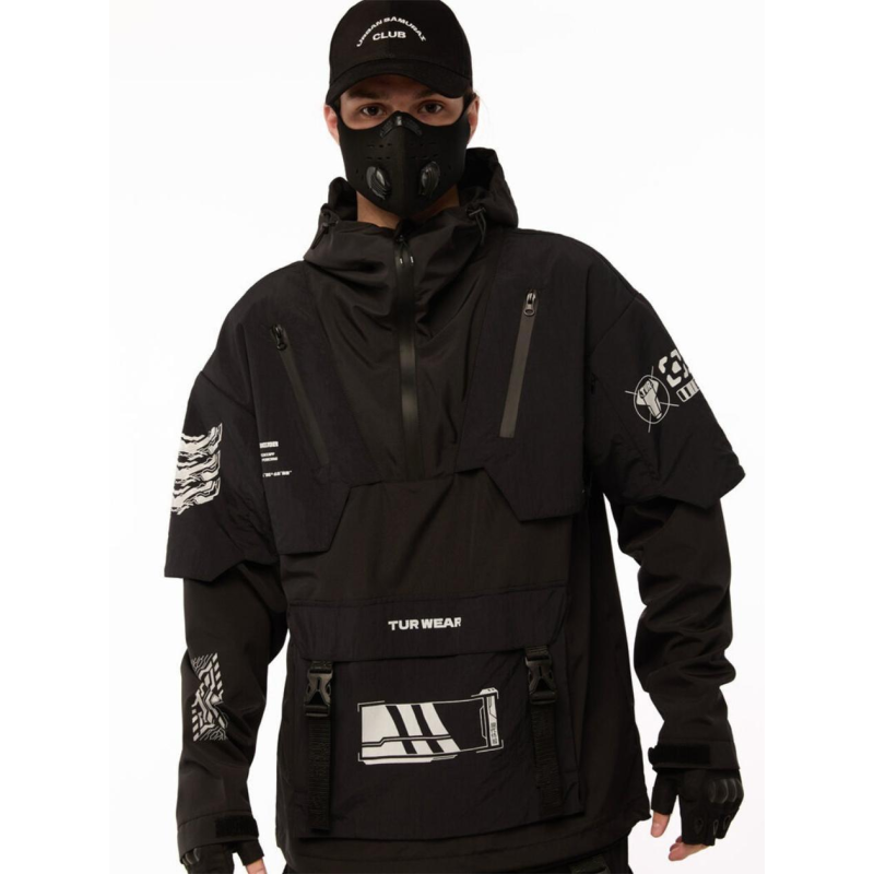 Анорак з принтами “SM-2413“, чорний Розміри: S, M, L, XL