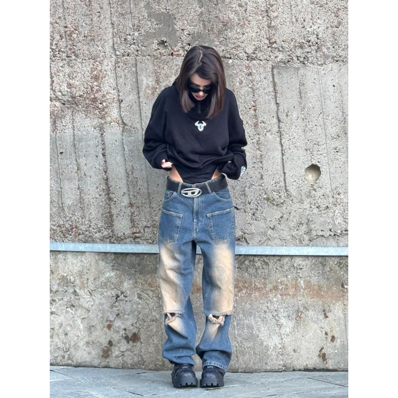 Джинси баггі з потертостями модель унісекс